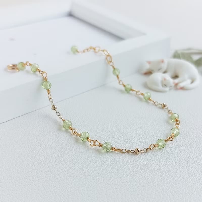 橄欖石 x 14KGF手鍊 • 迷你金環