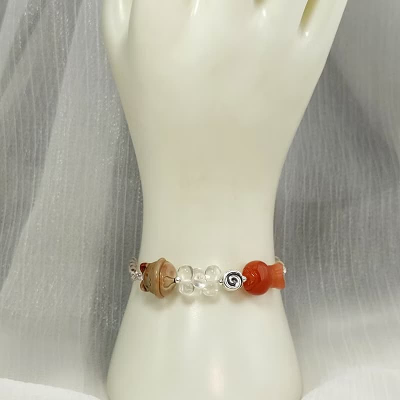 手鍊 阿拉善瑪瑙 貓鈴鐺 緋紅瑪瑙 魚 白水晶 綠幽靈水晶 925銀飾
