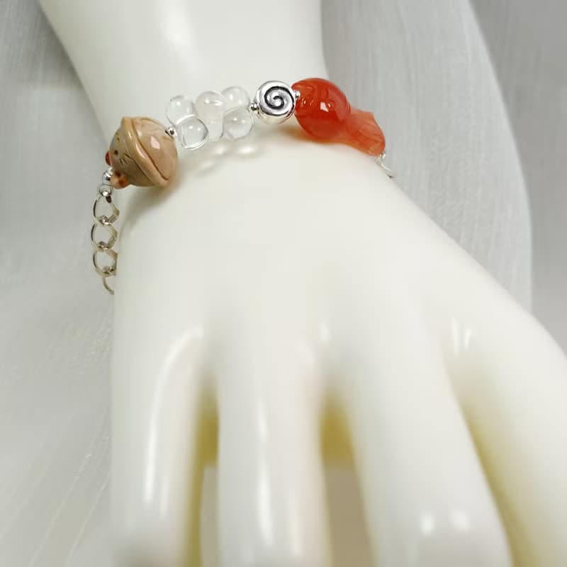 手鍊 阿拉善瑪瑙 貓鈴鐺 緋紅瑪瑙 魚 白水晶 綠幽靈水晶 925銀飾