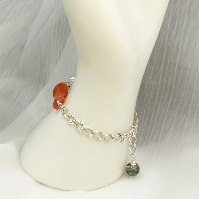 手鍊 阿拉善瑪瑙 貓鈴鐺 緋紅瑪瑙 魚 白水晶 綠幽靈水晶 925銀飾