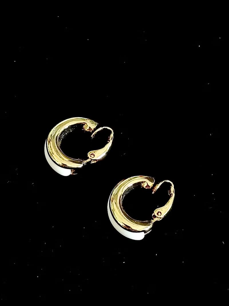 vintage jewelry  AVON 金底襯白色塑料貼耳 夾式耳環