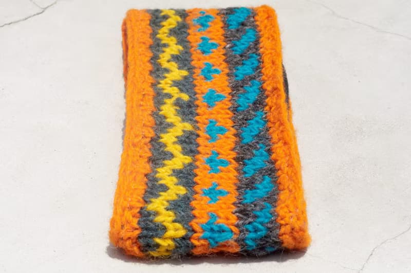 聖誕禮物 限量手工 / 手工羊毛編織繽紛髮帶/ 純羊毛編織髮帶 / boho headband / 花朵鉤織髮帶 / 內刷毛髮帶 / 針織髮帶 - 黃色太陽 北歐費爾島 民族條紋
