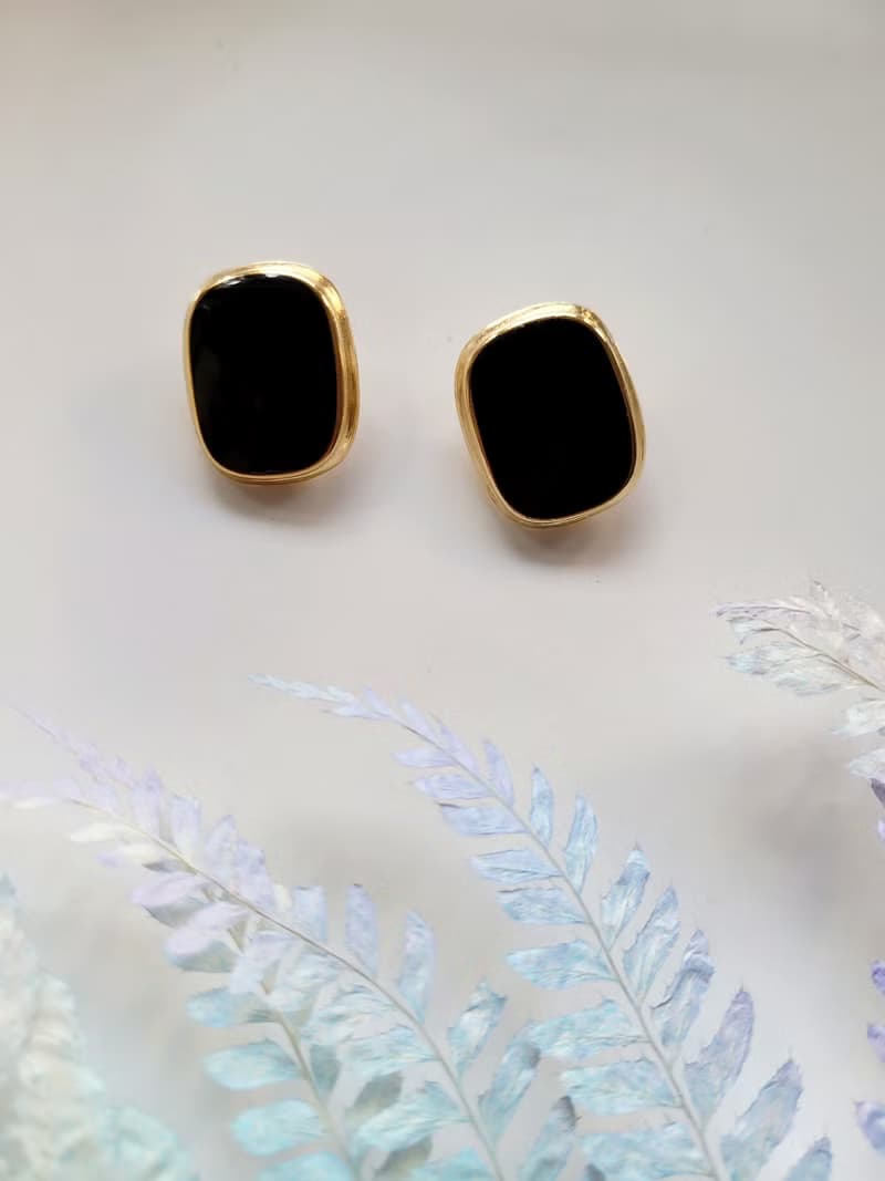 美國西洋古董飾品 / 黑金系幾何摩登夾式耳環/復古珠寶首飾