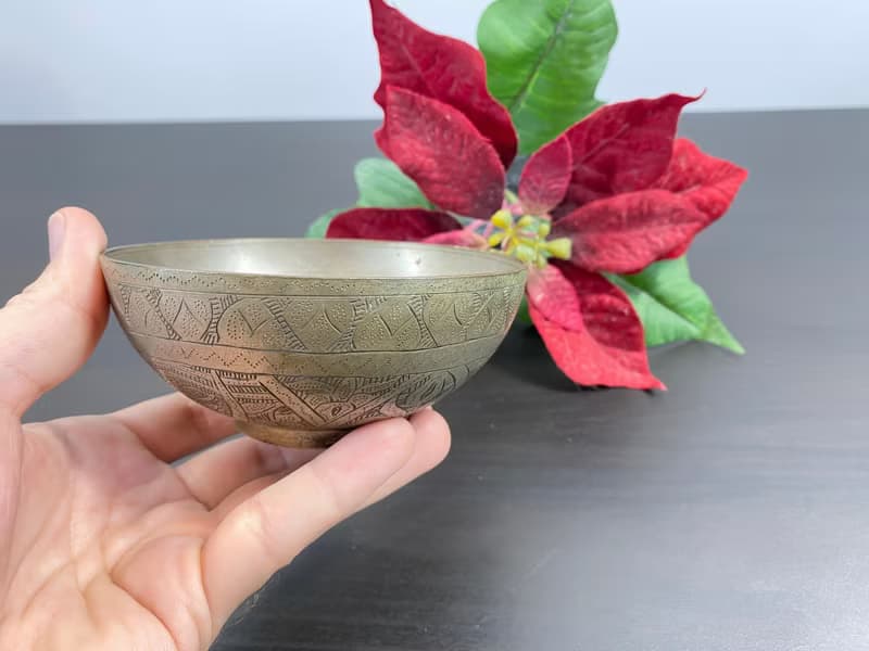 古董黃銅圓碗手工容器手工餐具廚具咖哩