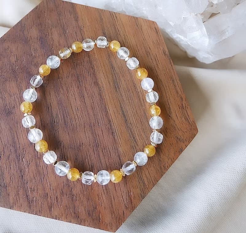 金絲雀黃碧璽/金髮晶/藍針白水晶-小金磚。吸引財富行動力貴人運