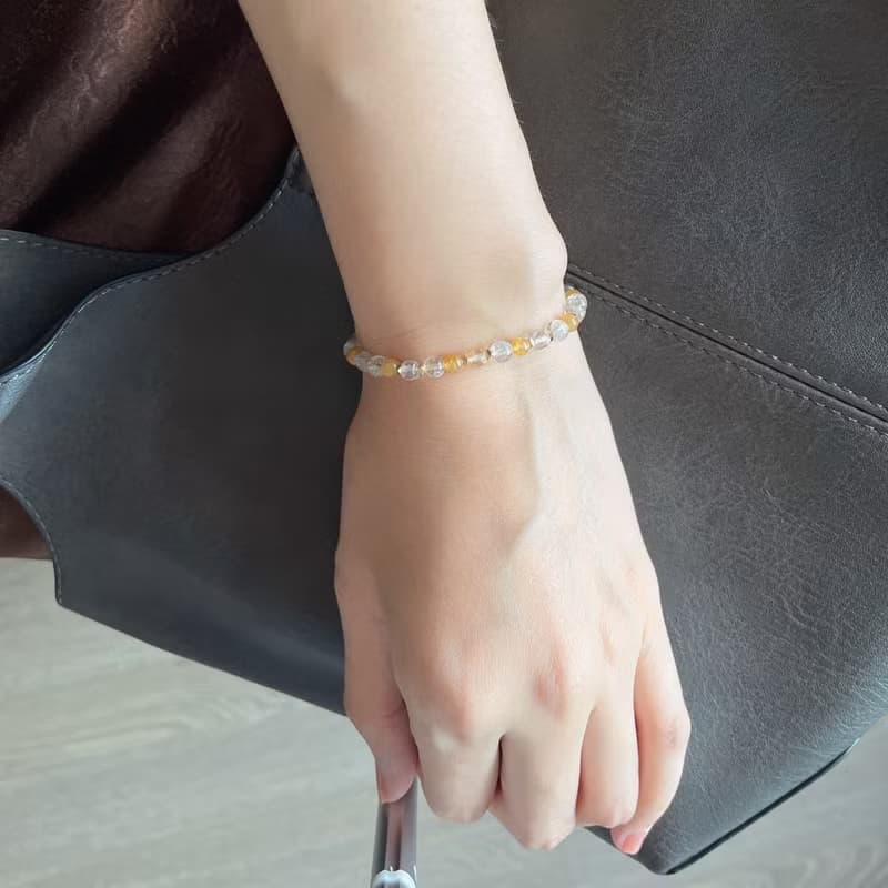 金絲雀黃碧璽/金髮晶/藍針白水晶-小金磚。吸引財富行動力貴人運