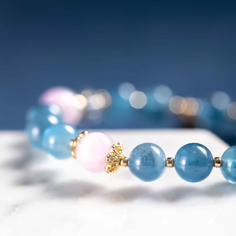 魔鬼藍海藍寶紫鋰輝石白水晶14K鍍金手鍊 | 天然水晶手鍊禮物