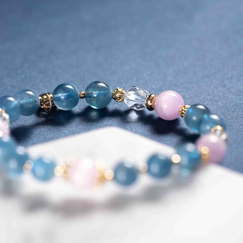 魔鬼藍海藍寶紫鋰輝石白水晶14K鍍金手鍊 | 天然水晶手鍊禮物