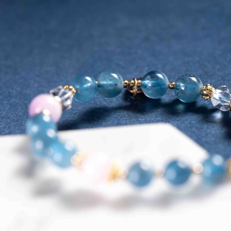 魔鬼藍海藍寶紫鋰輝石白水晶14K鍍金手鍊 | 天然水晶手鍊禮物