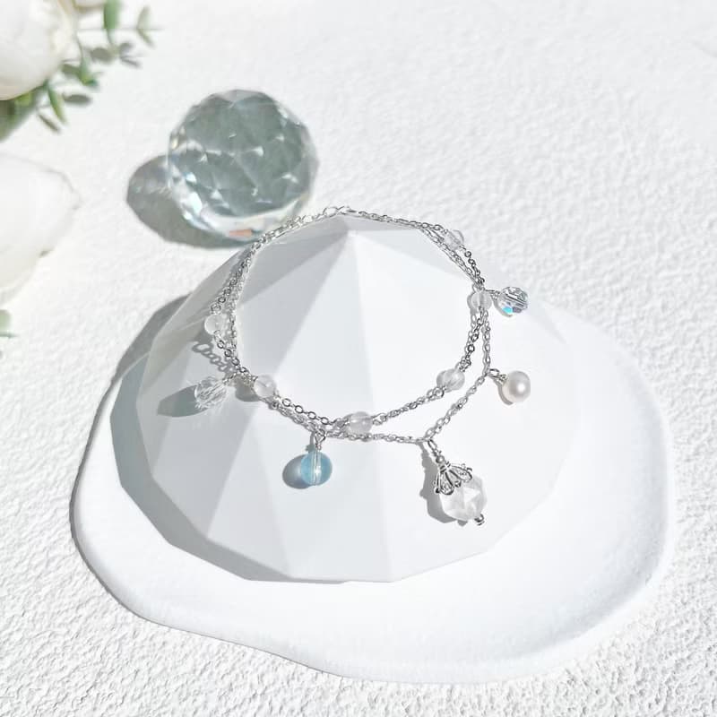 月光石 海藍寶 白水晶淡水珍珠 S925純銀 天然水晶 手工繞線手鍊