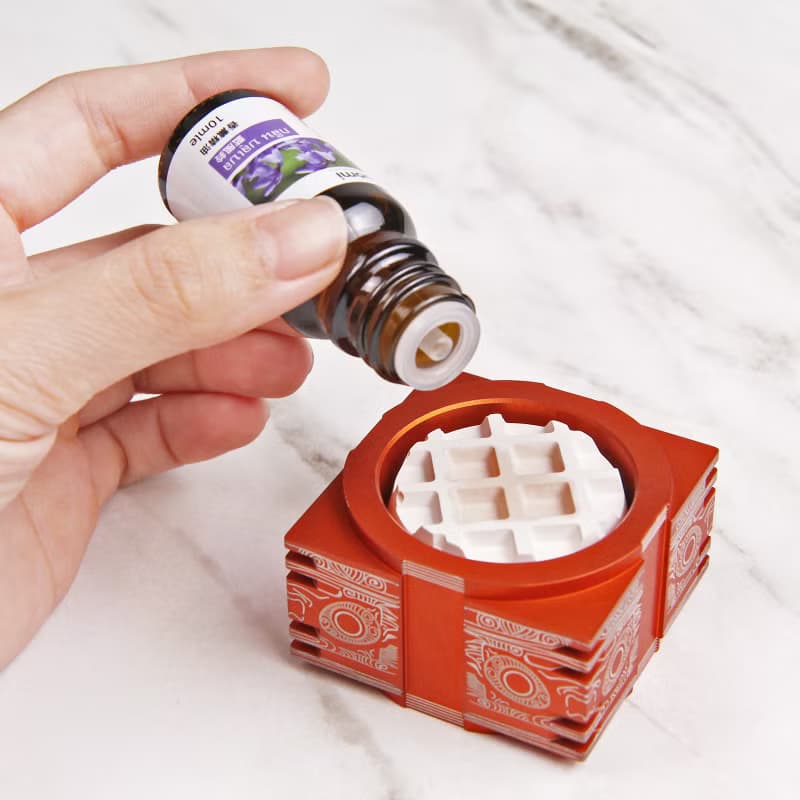 【航太邊角料再造】香氛玉琮-紋樣結構_柚紅鬆餅款(精油-藍風鈴)