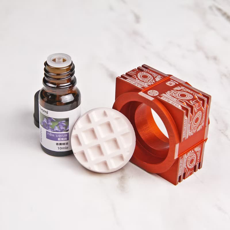 【航太邊角料再造】香氛玉琮-紋樣結構_柚紅鬆餅款(精油-藍風鈴)