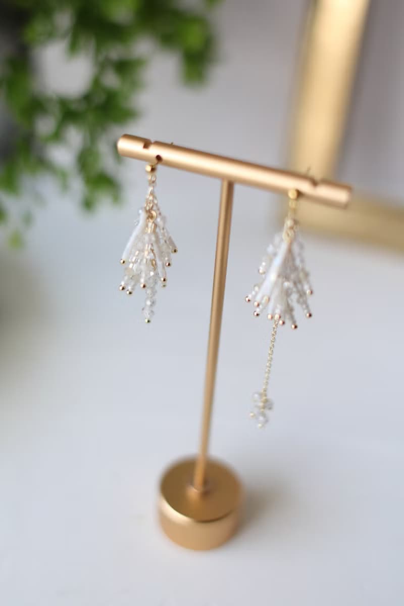 晶綺 - 不對稱 手工串珠水晶耳環 送禮 結婚