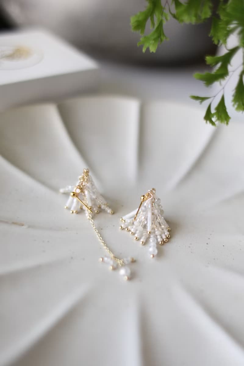晶綺 - 不對稱 手工串珠水晶耳環 送禮 結婚