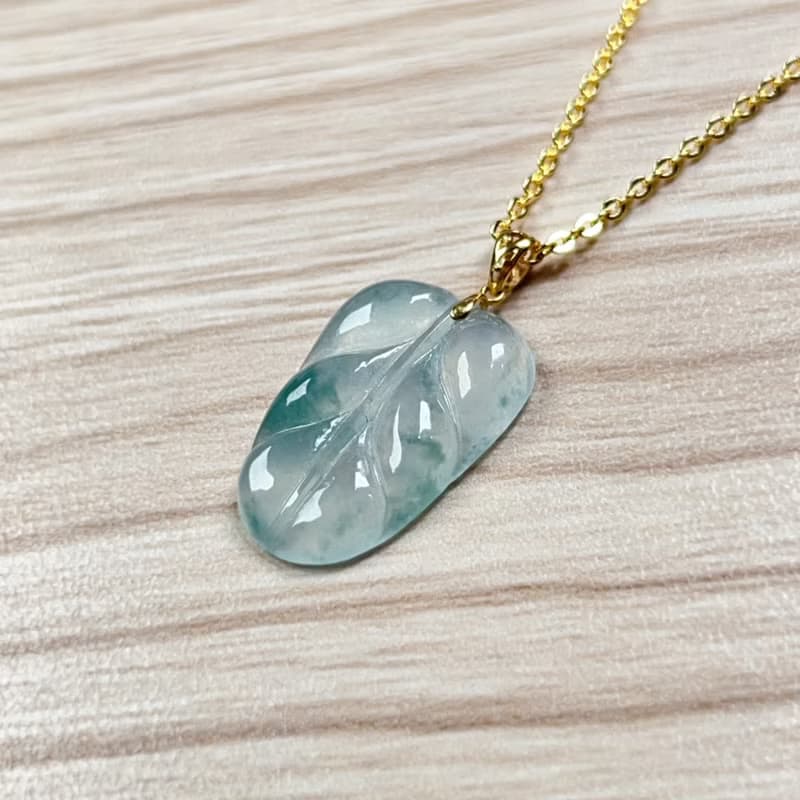【母親節特惠】冰飄花翡翠葉子項鍊 18K金墜頭  天然緬甸翡翠A貨