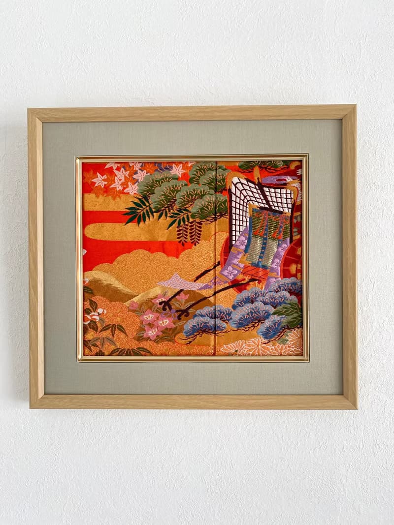 きものアート031　アートパネル　和柄　吉祥文様　御所車　お祝い　着物リメイクアート