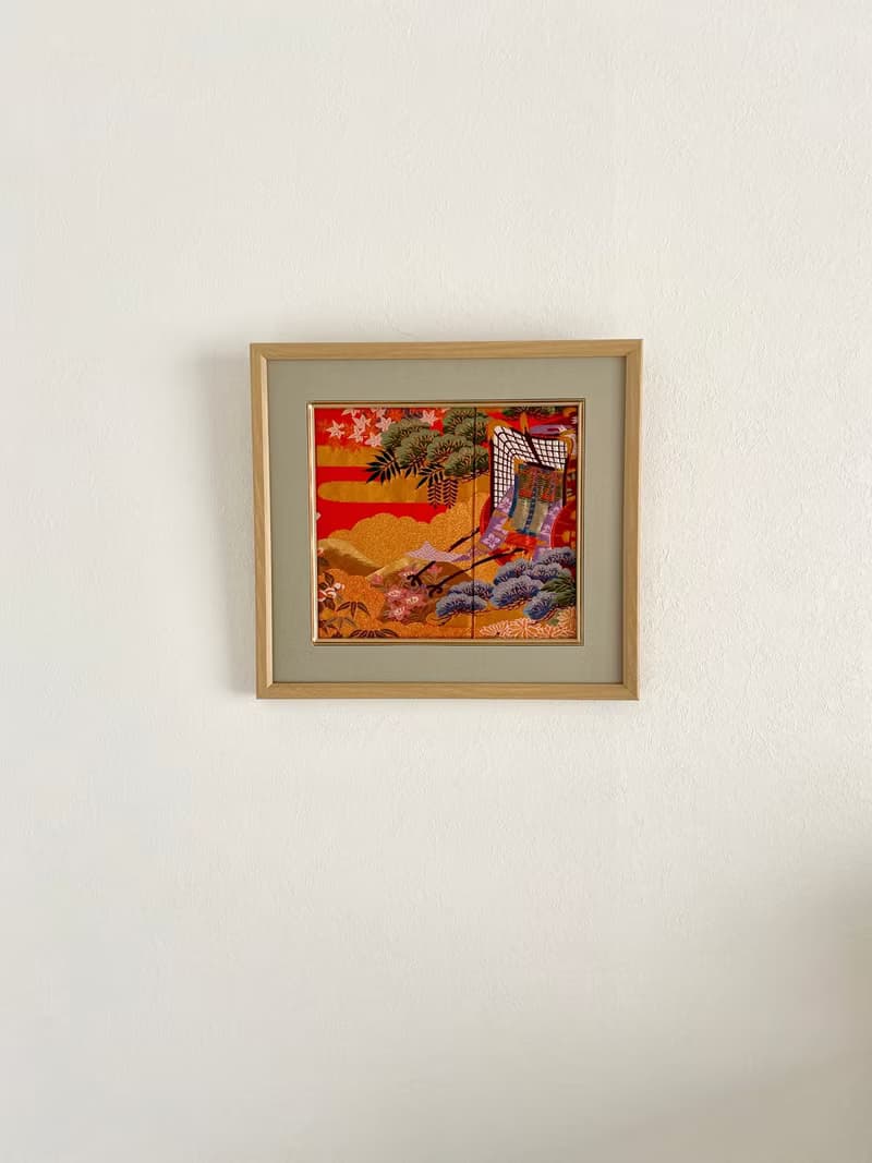 きものアート031　アートパネル　和柄　吉祥文様　御所車　お祝い　着物リメイクアート