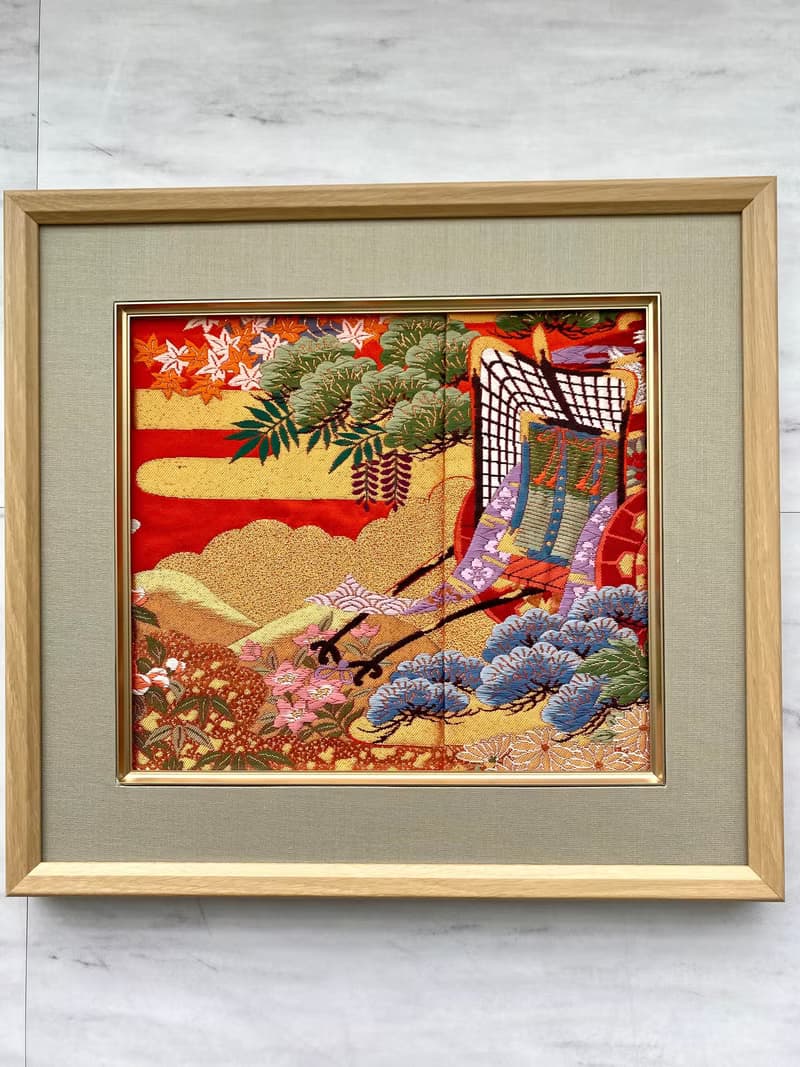 きものアート031　アートパネル　和柄　吉祥文様　御所車　お祝い　着物リメイクアート