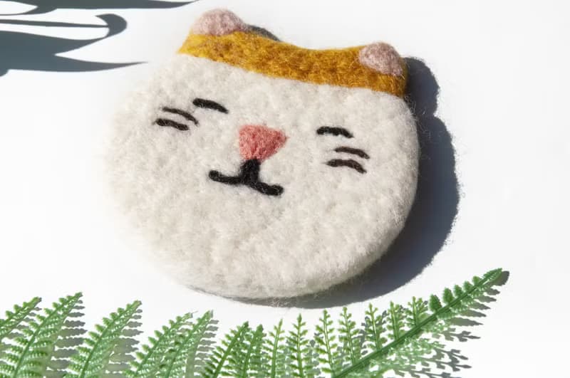 情人節禮物 聖誕交換禮物 森林系羊毛氈杯墊 動物杯墊-貓咪吸水墊