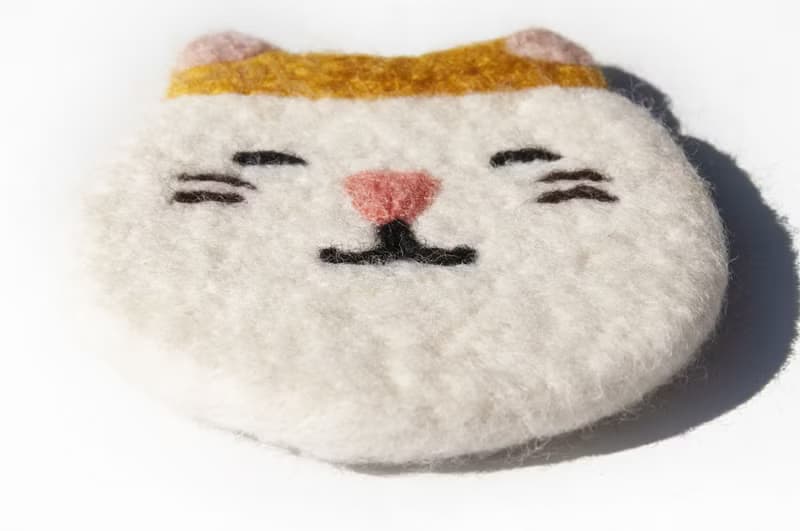 情人節禮物 聖誕交換禮物 森林系羊毛氈杯墊 動物杯墊-貓咪吸水墊