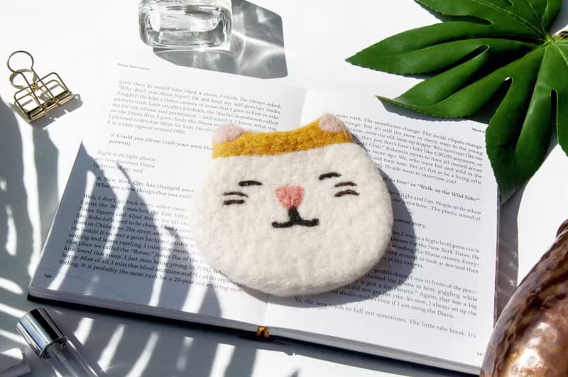 情人節禮物 聖誕交換禮物 森林系羊毛氈杯墊 動物杯墊-貓咪吸水墊