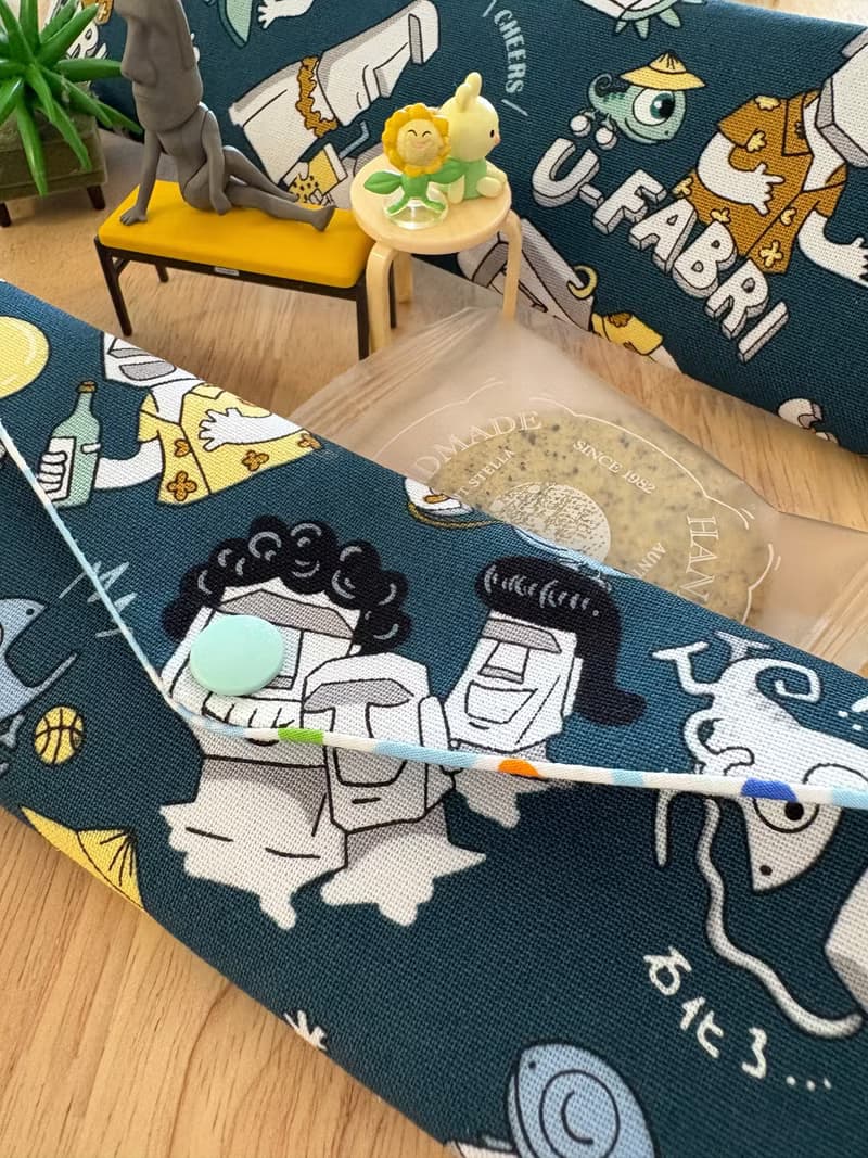 文青風環保純棉筷袋 巨石艾磨 生活哲學  質感藍 日本 潮物 收納