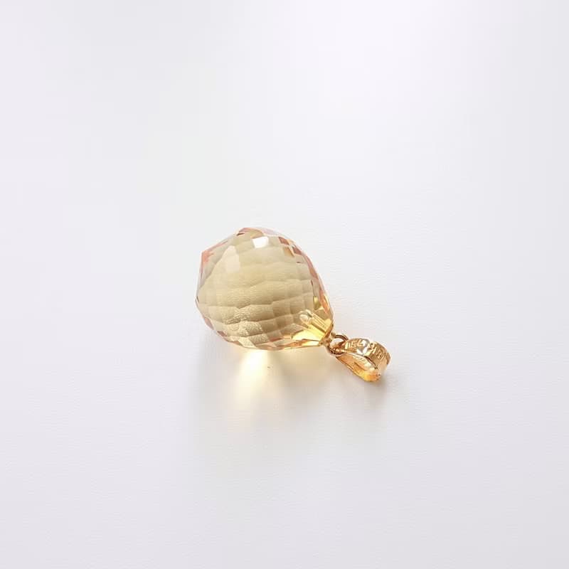 限量現貨 - 天然優質黃水晶 大號圓水滴切割 古董純 18K 金墜