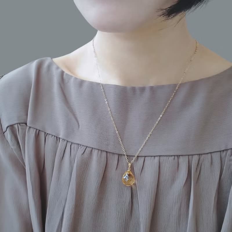 限量現貨 - 天然優質黃水晶 大號圓水滴切割 古董純 18K 金墜