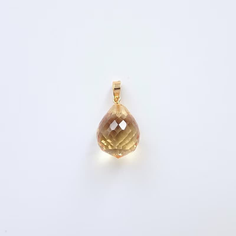 限量現貨 - 天然優質黃水晶 大號圓水滴切割 古董純 18K 金墜