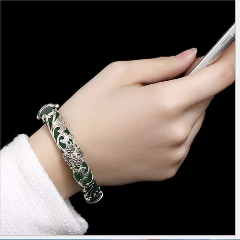 925 Silver Four Leaf Clover Bangles for Women Transparent Gemstone Bangle Ethnic