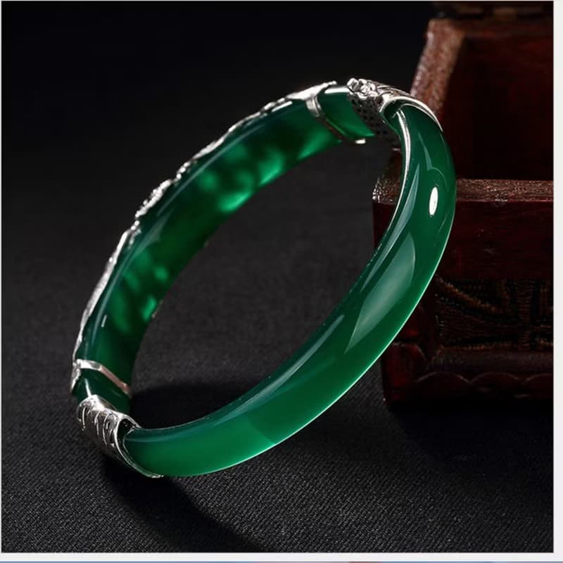 925 Silver Four Leaf Clover Bangles for Women Transparent Gemstone Bangle Ethnic