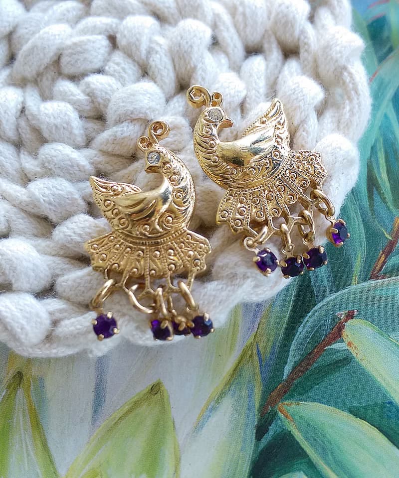 Vintage Jewelry 西洋古董飾品 AVON  Peacock Dangle 針式耳環
