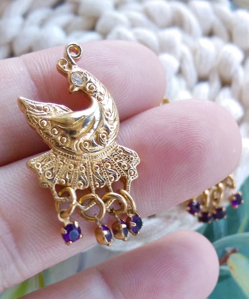 Vintage Jewelry 西洋古董飾品 AVON  Peacock Dangle 針式耳環