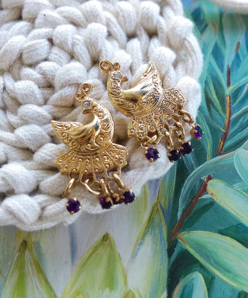 Vintage Jewelry 西洋古董飾品 AVON  Peacock Dangle 針式耳環