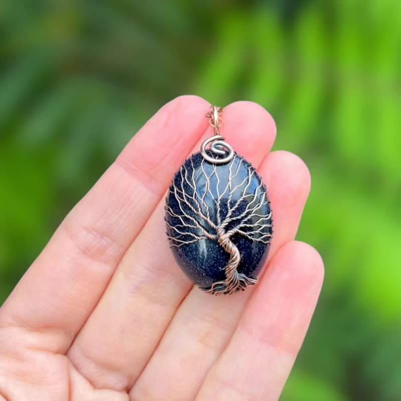 Blue Goldstone Tree Of Life Pendant Necklace, Birthday Gift for him/ for her