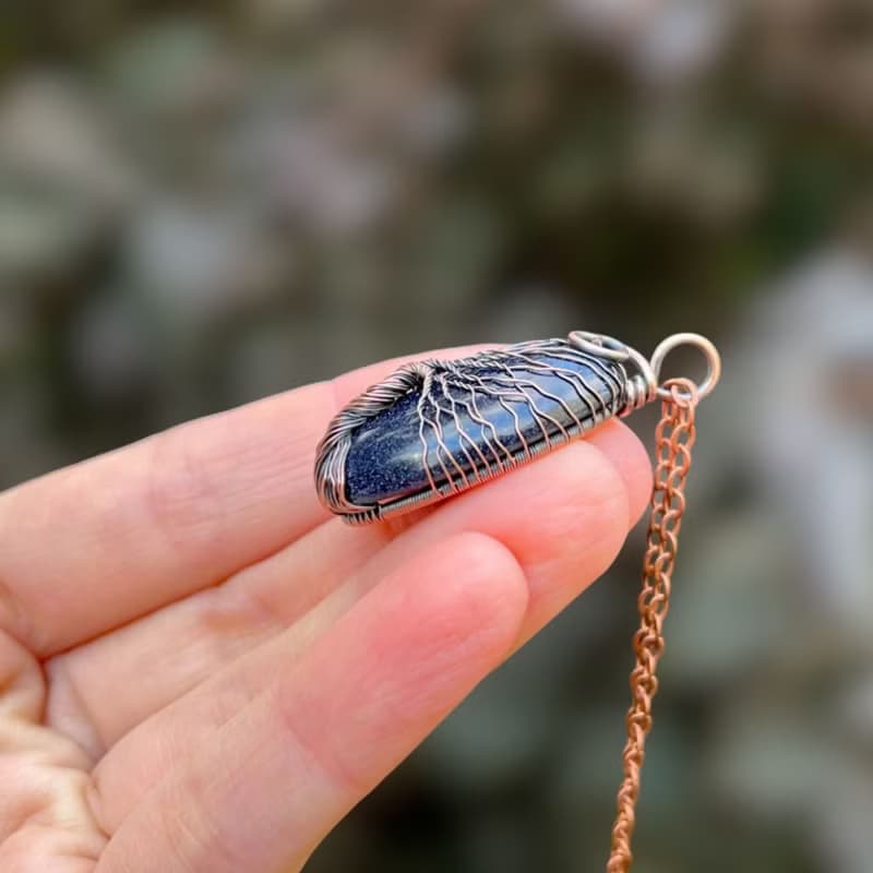 Blue Goldstone Tree Of Life Pendant Necklace, Birthday Gift for him/ for her