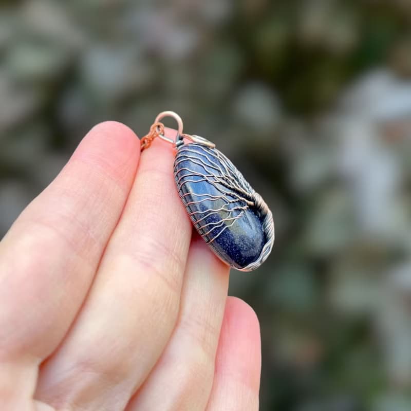 Blue Goldstone Tree Of Life Pendant Necklace, Birthday Gift for him/ for her