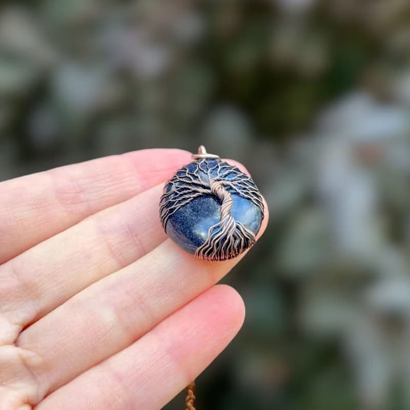 Blue Goldstone Tree Of Life Pendant Necklace, Birthday Gift for him/ for her