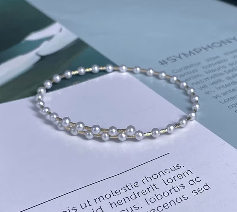 米拉之詩小米珠淡水珠彈性手環系列珍珠飾品18K金手鍊18K金手鐲