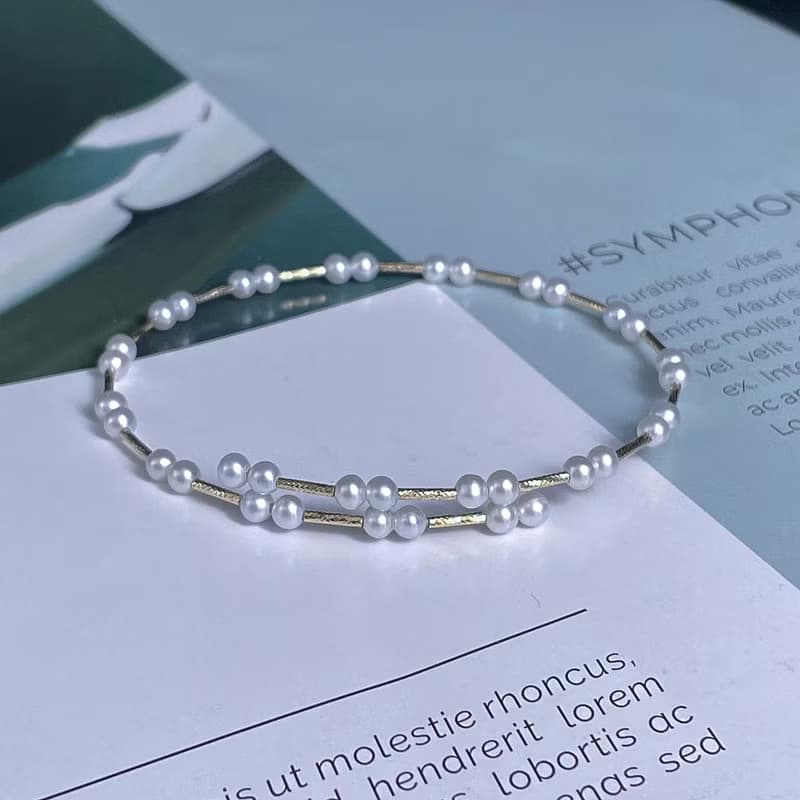 米拉之詩小米珠淡水珠彈性手環系列珍珠飾品18K金手鍊18K金手鐲