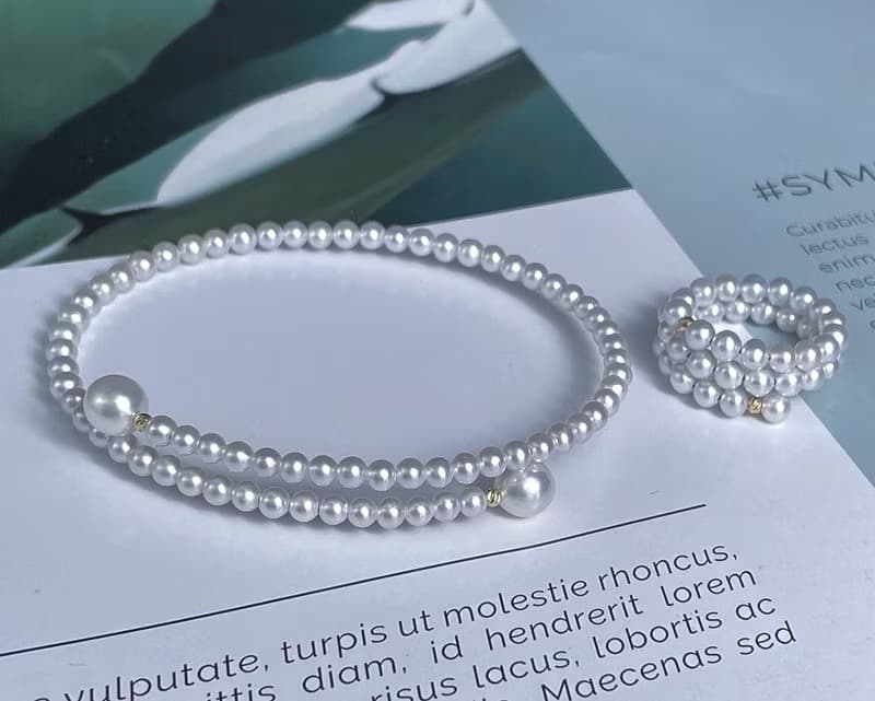 米拉之詩小米珠淡水珠彈性手環系列珍珠飾品18K金手鍊18K金手鐲