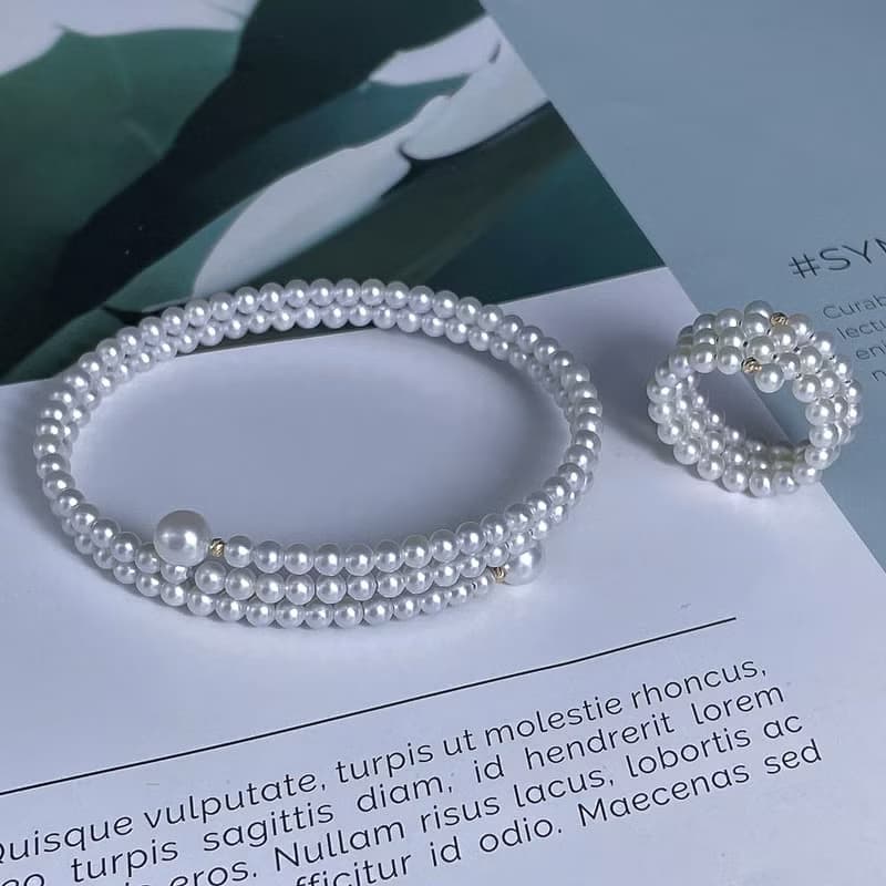 米拉之詩小米珠淡水珠彈性手環系列珍珠飾品18K金手鍊18K金手鐲