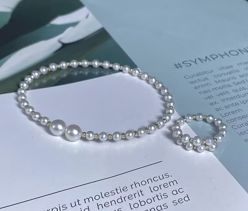 米拉之詩小米珠淡水珠彈性手環系列珍珠飾品18K金手鍊18K金手鐲