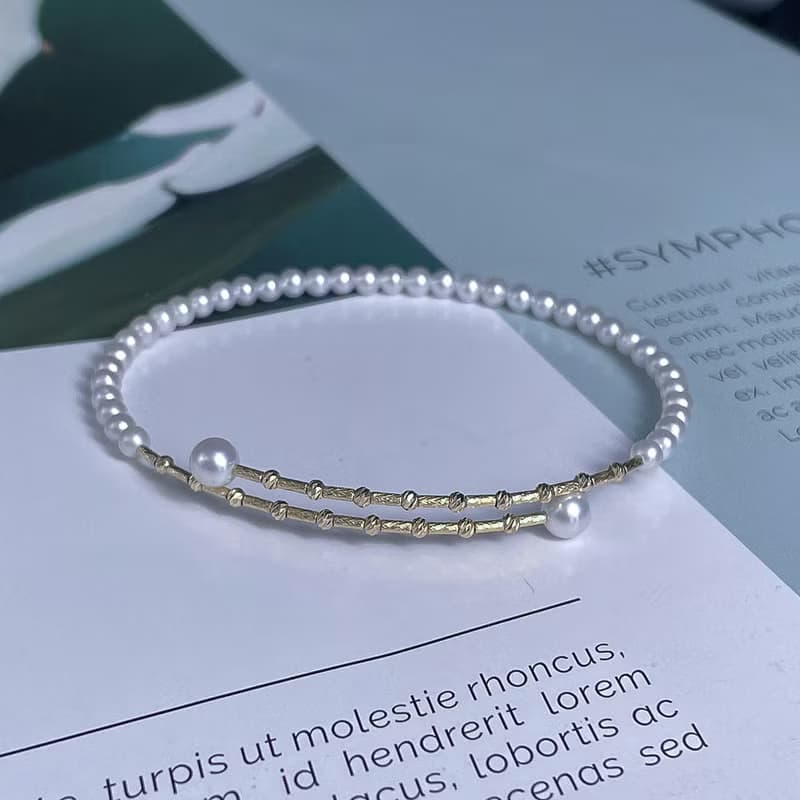 米拉之詩小米珠淡水珠彈性手環系列珍珠飾品18K金手鍊18K金手鐲