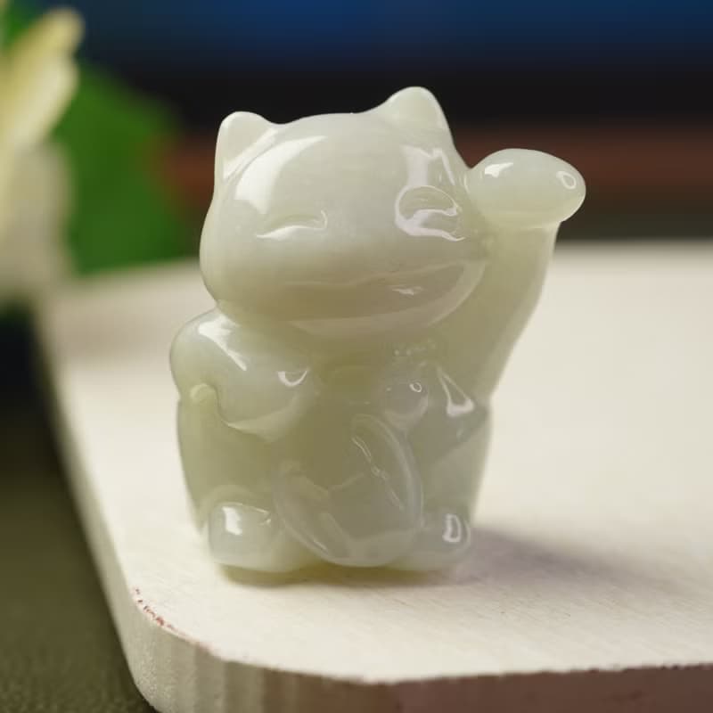 白翡翡翠招財貓擺件擺飾 | 天然緬甸玉A貨翡翠 | 送禮