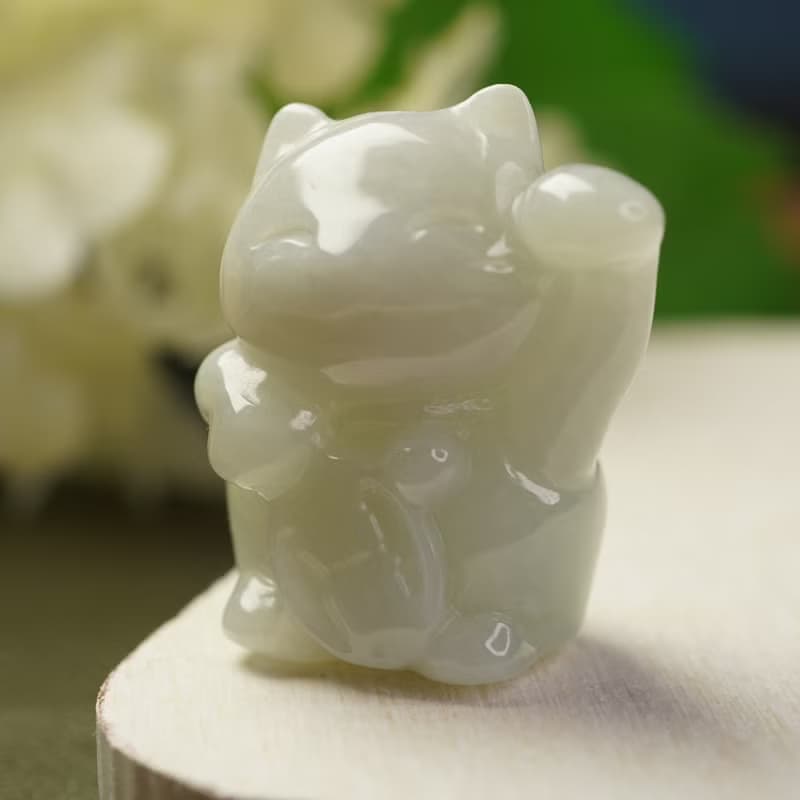白翡翡翠招財貓擺件擺飾 | 天然緬甸玉A貨翡翠 | 送禮