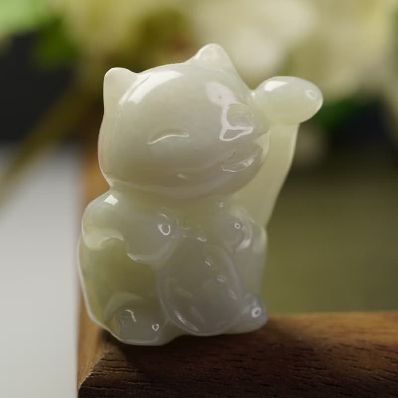 白翡翡翠招財貓擺件擺飾 | 天然緬甸玉A貨翡翠 | 送禮