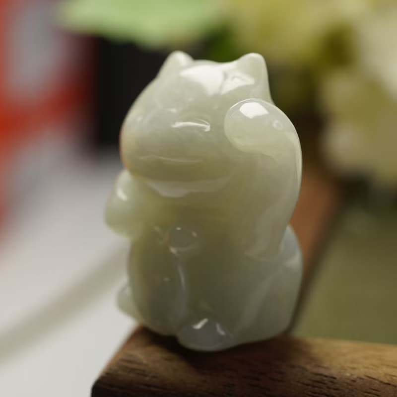 白翡翡翠招財貓擺件擺飾 | 天然緬甸玉A貨翡翠 | 送禮