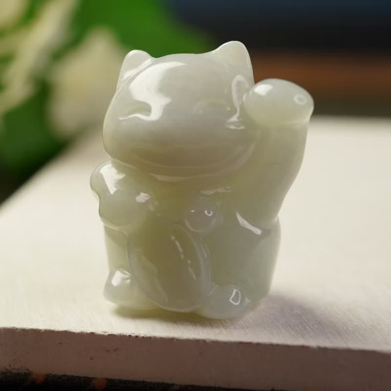 白翡翡翠招財貓擺件擺飾 | 天然緬甸玉A貨翡翠 | 送禮