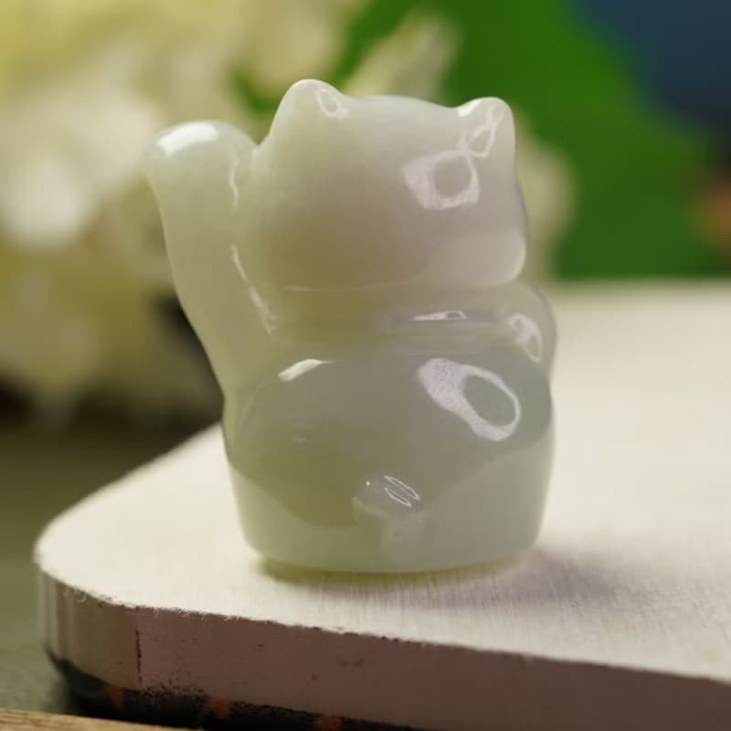 白翡翡翠招財貓擺件擺飾 | 天然緬甸玉A貨翡翠 | 送禮